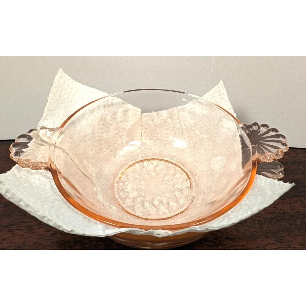 Anchor Hocking Pink Depression Glass Diamond Optic Handled Dessert Bowls Pair